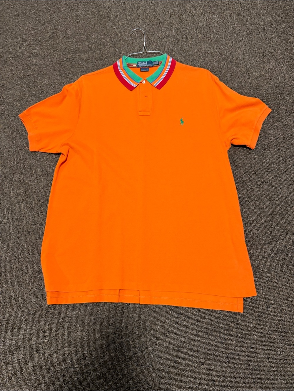 Polo by Ralph Lauren Orange Short-Sleeve Polo with Multicolor Stripe Collar